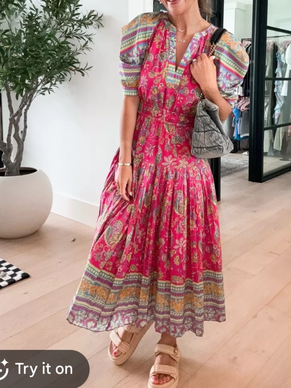 Current Air womans Boho Floral Puff-Sleeve Midi Dress size S